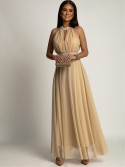 Elegant dress with tulle bottom, beige AZR156